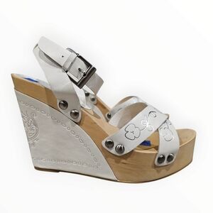 Betsey Johnson White and Silver Wedge Sandals